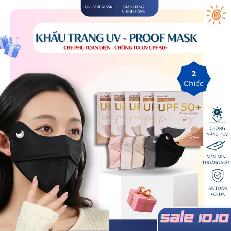 Combo 2 Chiếc Khẩu Trang UV Proof Mask UNICARE Chống Tia UV Chất Lụa Băng, 2 Lớp, Có Gọng, Mềm Mịn Thông Thoáng, Nhiều Màu