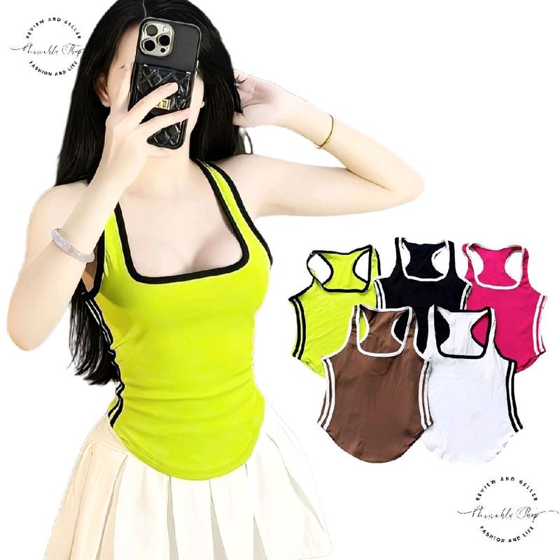 [Không Mod] Áo Thun 3 Lỗ Cổ Vuông Sâu Khoe Ngực, Lưng Chữ Y, Trơn Phối Viền, Dáng Lửng Vạt Bầu, Ôm Body Chất Thun Borip, Freesize Áo Hở Lưng Street Style Mặc Nhà Mặc Đi Biển Mặc Đi Chơi croptop