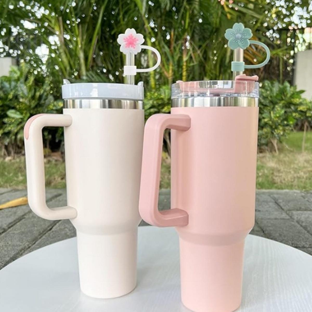 Penutup Tumbler Sedotan 10mm Silikon Reuseable Untuk Stanley Warna Putih Pink Ungu Hijau Hitam Bunga Sakura Anti Debu Cocok Segala Merek Gelas 40oz 20oz
