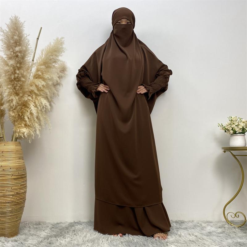Product Introduction of 6608#  2PCS Nida Jilbab 10 Colors Long Khimar And Skirt haya set plain chic 7