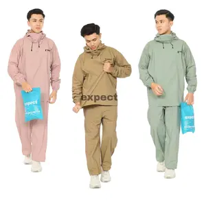 JAS HUJAN MODEL HOODIE TANPA RESLETING CELANA SUDAH DISEAL PRES BAHAN LENTUR ELASTIS