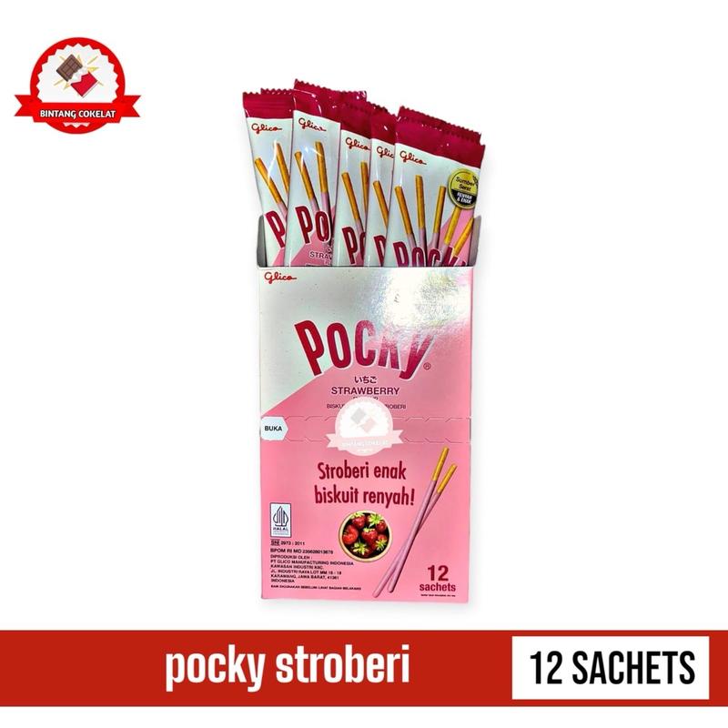 Pocky 1 Kotak Isi 12 Sachet dengan 2 Variasi Rasa Coklat & Stroberi - Makanan Coklat - Food Chocolate Camilan Cokelat Snack Cemilan Manis Keripik 1