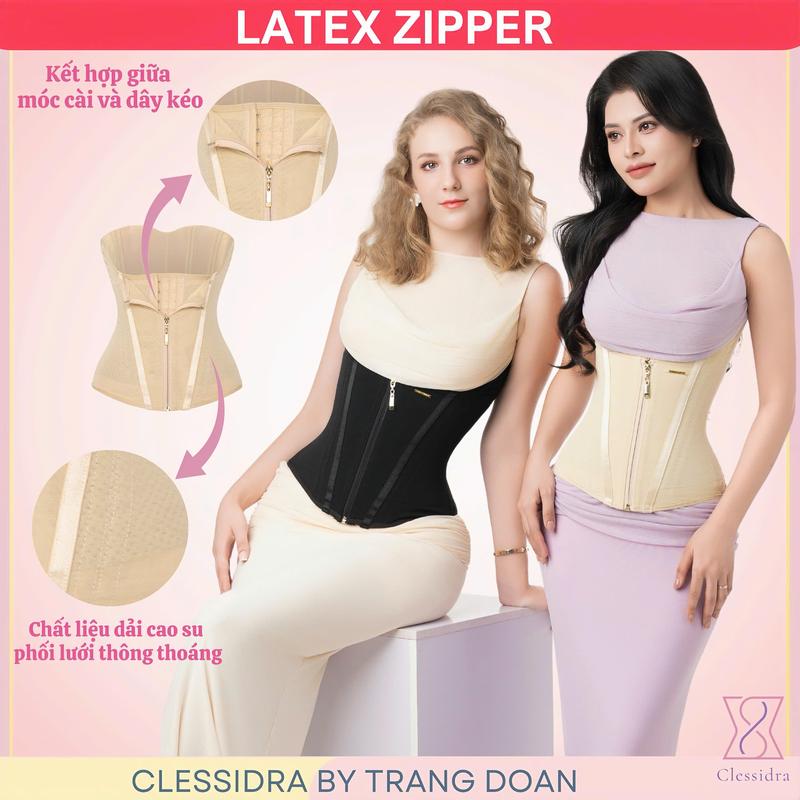 Latex Zipper - Đai Nịt Bụng Dây Kéo Kết Hợp Móc Cài - Tặng Kèm Áo Liner