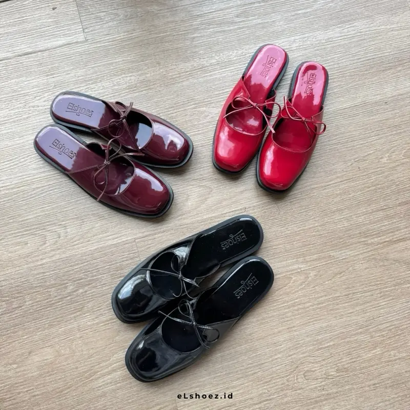 eLshoez-Joy flatshoes sandal wanita teplek pita glossy tali cod