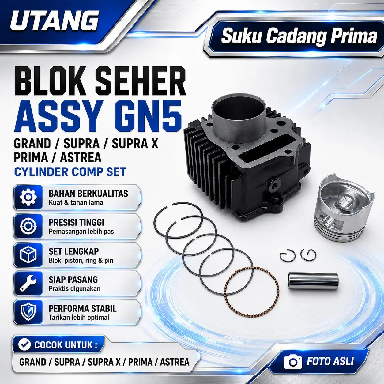 Blok Seher GN5 Grand Supra Supra X Prima Astrea Cylinder Komplit Bahan Kuat Presisi Tahan Panas Siap Pasang