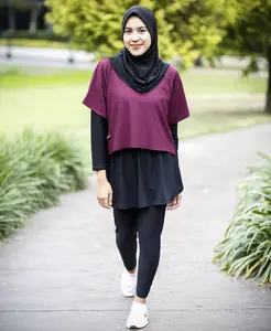 SPORT KOMBI- Setelan 3in1 Crop+ Lagging Rok + Manset Baju Olahraga Muslim Panjang Wanita Jersey