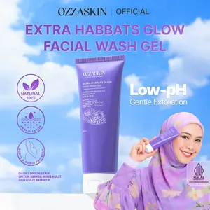 Ozzaskin Extra Habbats Glow Facial Wash Gel by Oki Setiana Dewi 100ml, Mengandung Bahan Alami Sabun Cuci Muka Gentle Low pH Cleanser Mengangkat Sel Kulit Mati, Eksfoliasi Lembut, Membantu Menyamarkan Noda Hitam Pada Kulit Wajah, Mencerahkan & Melembabkan