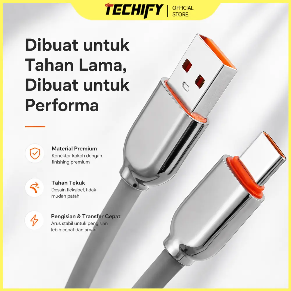 Kabel Pengisian Cepat USB Tipe-C Silikon Lembut untuk iPhone & Android Pengisian Daya Super Cepat Tanpa Merusak Perangkat