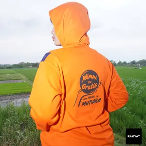 RAKYAT Kaos Basahan Kerja Berkerudung Bersablon - Mimpi Itu Gratis... - Orange Navy