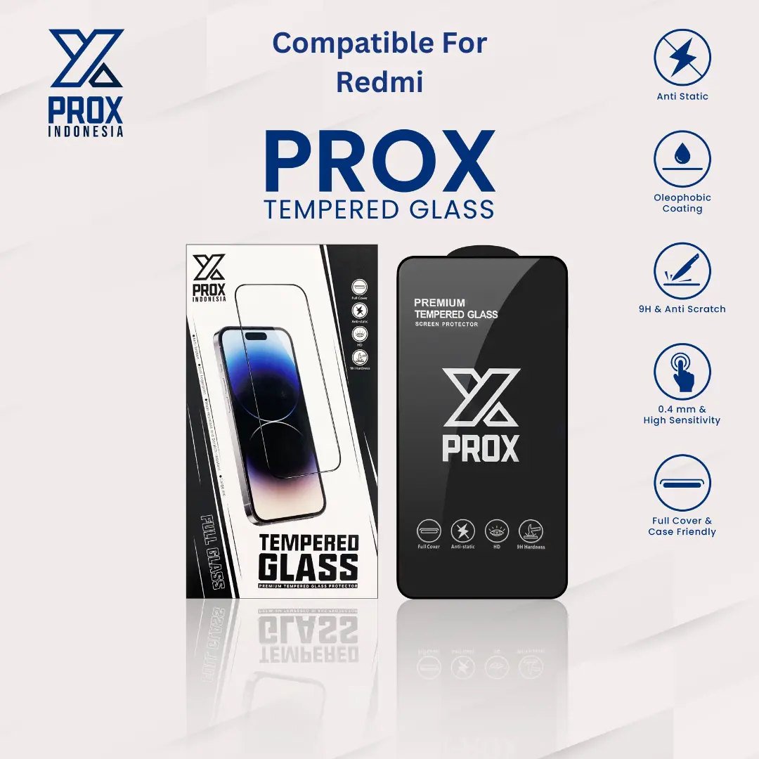 PROX Tempered Glass Full Cover Clear - Compatible For Redmi