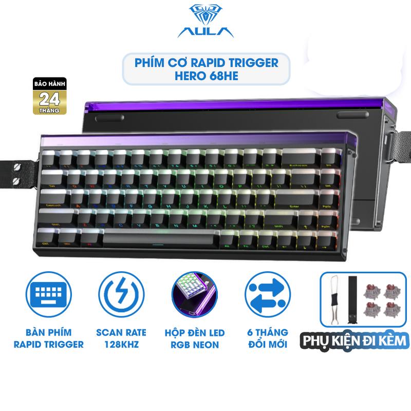 Bàn Phím Cơ Rapid Trigger AULA HERO68HE - 84HE Switch Nam Châm Scan Rate 128k - 8k Polling Rate Tặng Chuột Và Pad