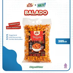 POPCORN BALADO [PEDAS] - Halte Snack x PopENjoy | Makanan Gurih Asin Pedas Crispy Camilan Popkron Snack Jagung Cemilan Popcorn Kering Food