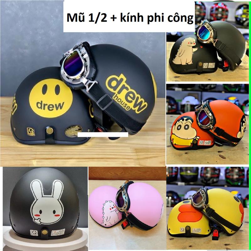  Mũ bảo hiểm kính phi công  nón bảo hiểm 1 2 Cao Cấp có kính dễ thương nhiều màu cho nam nữ  mũ bảo hiểm 1 2 và 3 4 đi phượt trang trí mũ Phụ Kiện Kính Mắt Sport 