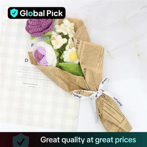 Artificial Flower Bouquet, 1 Count Handmade Crochet Flower Bouquet, Decorative Flower for Home Wedding Party Gift, Creative Olympic Flower Bouquet