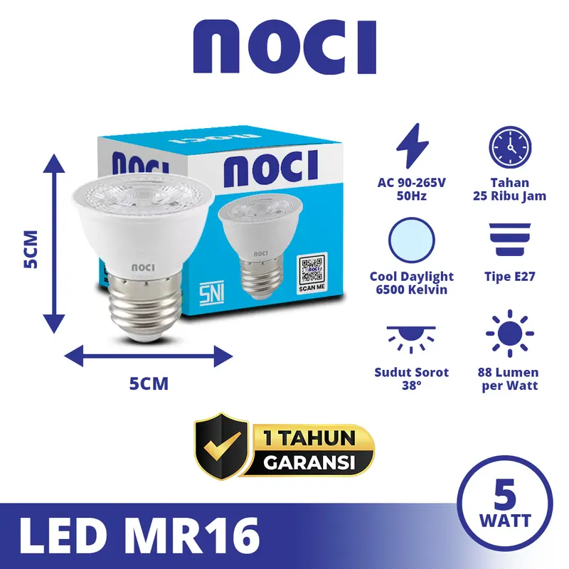 Noci Lampu LED MR16 Tipe E27/GU5.3 5-7 Watt Cahaya Kuning 3000K/Putih 6500K Super Terang Hemat Daya