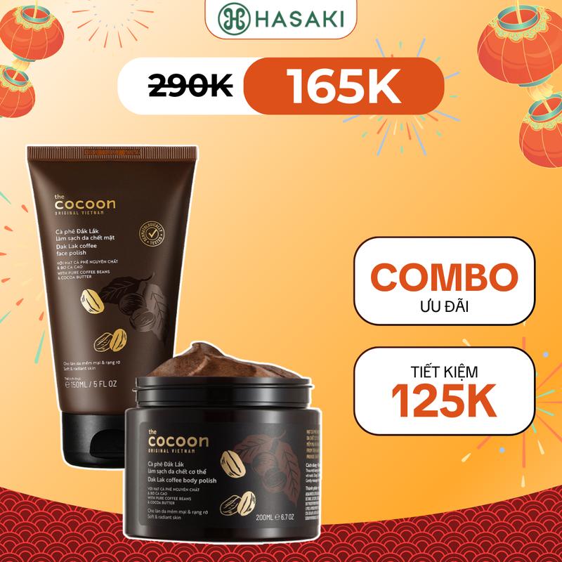 Combo Cocoon Tẩy Tế Bào Chết Toàn Thân Cà Phê Đắk Lắk 200ml + Tẩy Tế Bào Chết Da Mặt Cà Phê Đắk Lắk 150ml | HASAKI BEAUTY