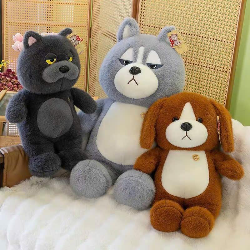 Thú Nhồi Bông Chó & Mèo Mặt Ngầu Cực Cá Tính – Gối Ôm Siêu Mềm Decor Phòng & Quà Tặng Dễ Thương