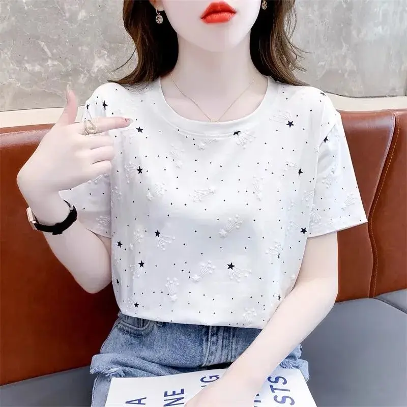 Áo Phông Nữ Mùa Hè, Hàng Mới Về, ngắn Tay Áo, Phong Cách Hàn Quốc, Dáng Rộng Vừa Vặn, Áo Phông Dễ Phối Đồ Áo Lớp Nền Cho Nữ Top Women Cổ Tròn