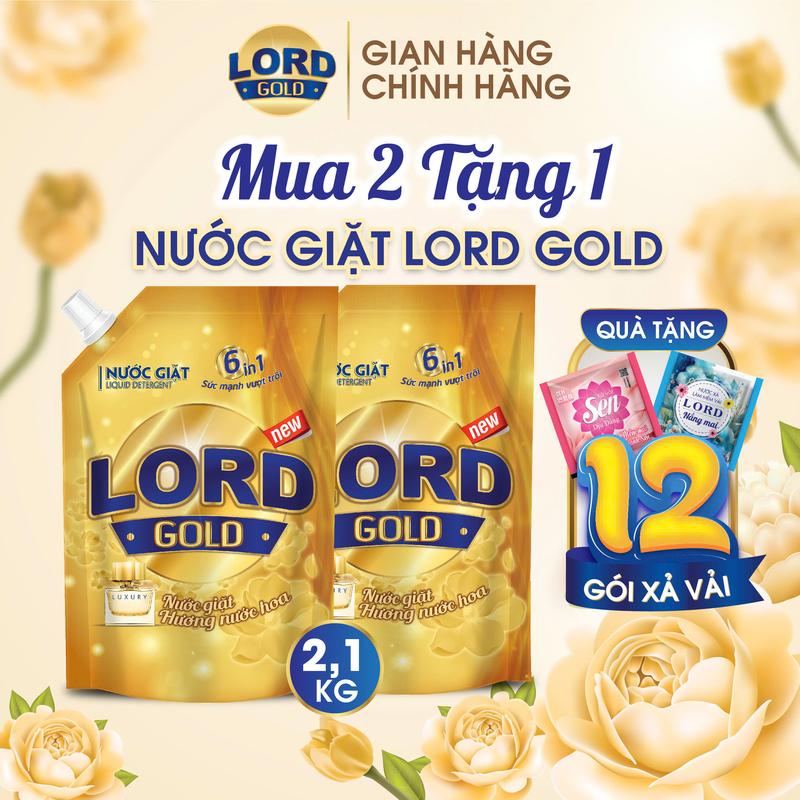 [MUA 2 TẶNG 12] Nước Giặt Xả Quần Áo LORD GOLD [2 * 2100g] - Hương Nước Hoa Lưu Hương 72H, Dịu Nhẹ An Toàn Cho Da, Sạch Sâu, Giữ Màu Quần Áo, Thơm Lâu Tiết Kiệm, Nước Giặt Đồ Nhỏ (Tặng 12 Gói Xả Vải Lưu Hương Mềm Vải)