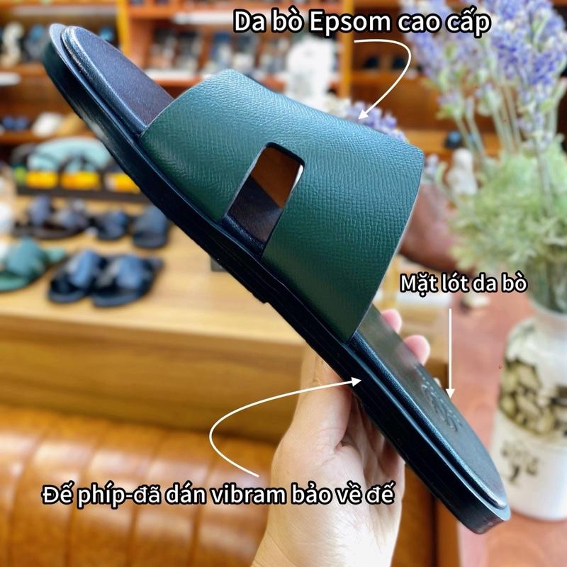  DÉP NAM QUAI NGANG - XANH RÊU DA BÒ EPSOM -ĐẾ PHÍP ĐÃ DÁN BẢO VỆ ĐẾ | Dép được làm thủ công mang đến độ thẩm mỹ và độ bền cao nhất. Chất liệu da bò thật  quai da - lót da  đã dán sẵn vibram bảo vệ đế. HỖ TRỢ ĐỔI SIZE NẾU KHÁCH MANG KHÔNG VỪA. Đế Bằng 