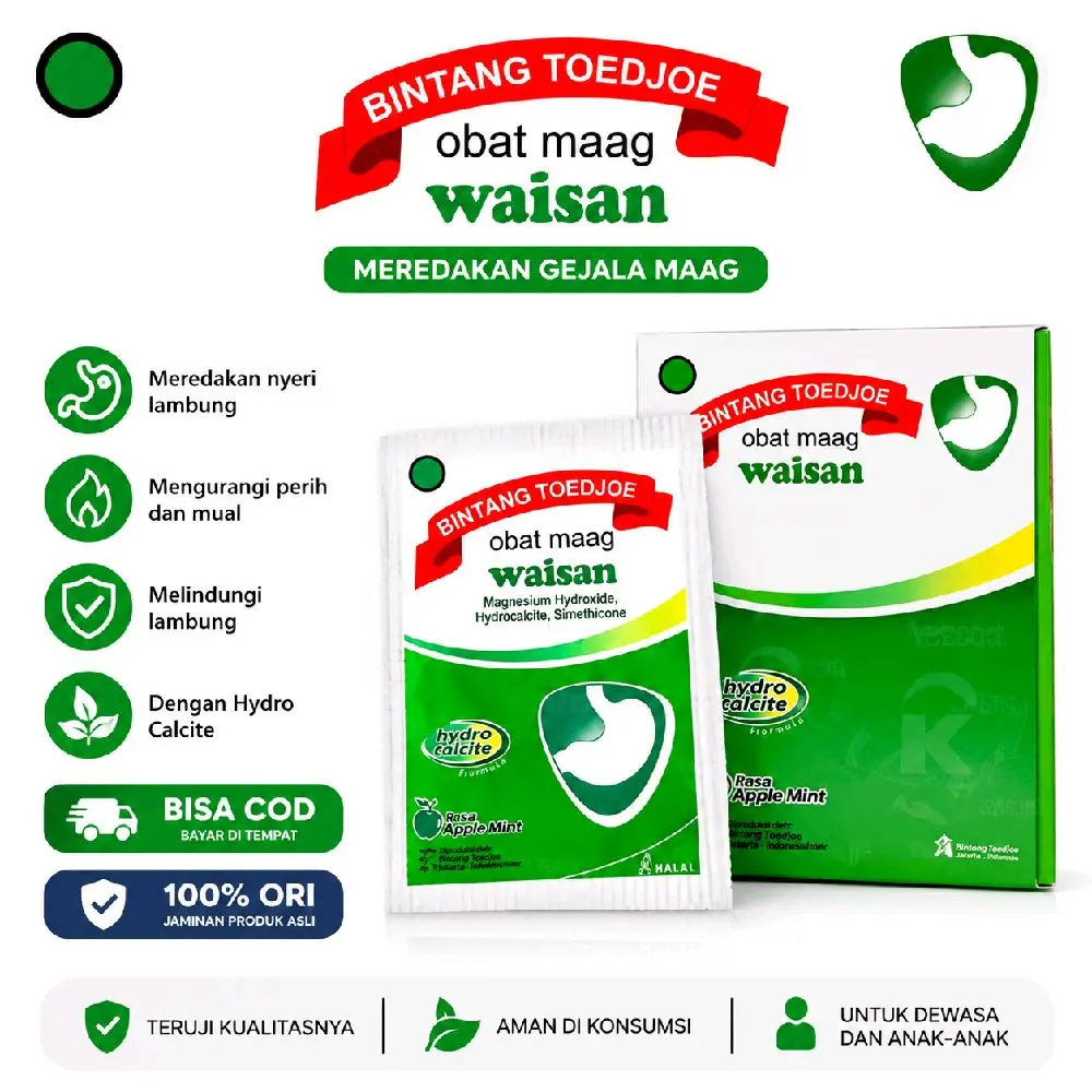 Bintang Toedjoe Waisan Obat Maag Serbuk Meredakan Nyeri Lambung Mengurangi Perih Mual Melindungi Lambung Rasa Apple Mint