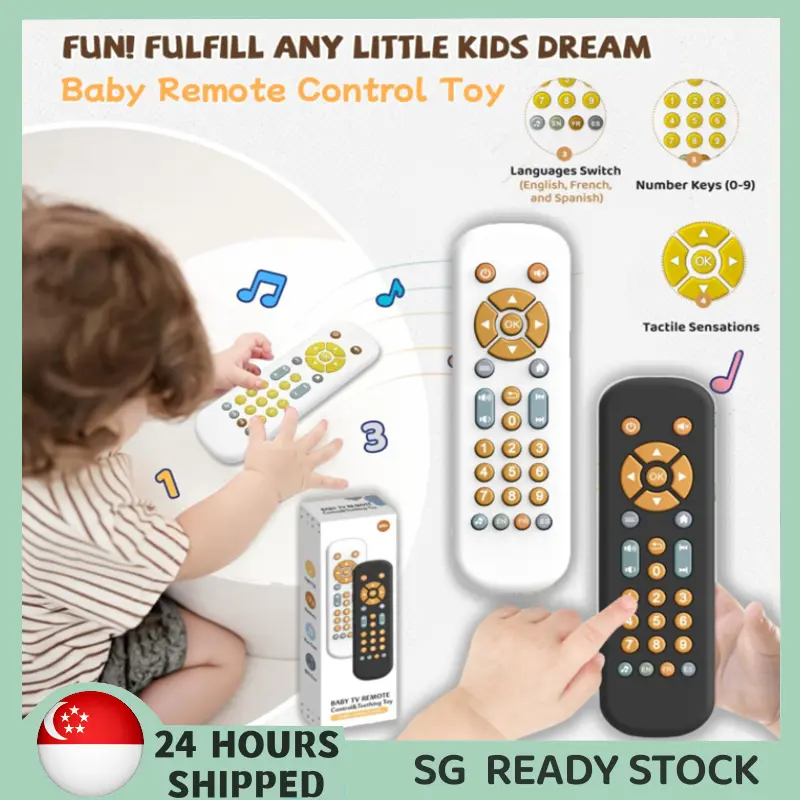 【SG READY STOCK】Baby TV Remote Control Toy with Light and Sound Toy Toddler Realistic Controller Toy with 3 Languages Early Educational Learning Musical Toys Boys Girls Toys Gift
