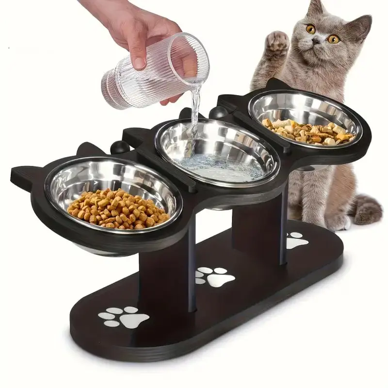 Adjustable 15° Tilted Cat Bowl, 1 Count Pet Feeding Bowl with 3 Counts Stainless Steel Bowl, Pet Feeding Supplies for Dogs & Cats 0