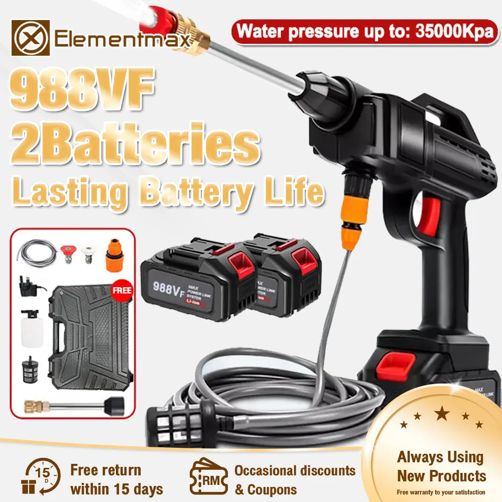 【MY PLUG】Water Jet 988VF Cordless Car Washer High Pressure  Lithium Battery Household Portable Outdoor Wash Car