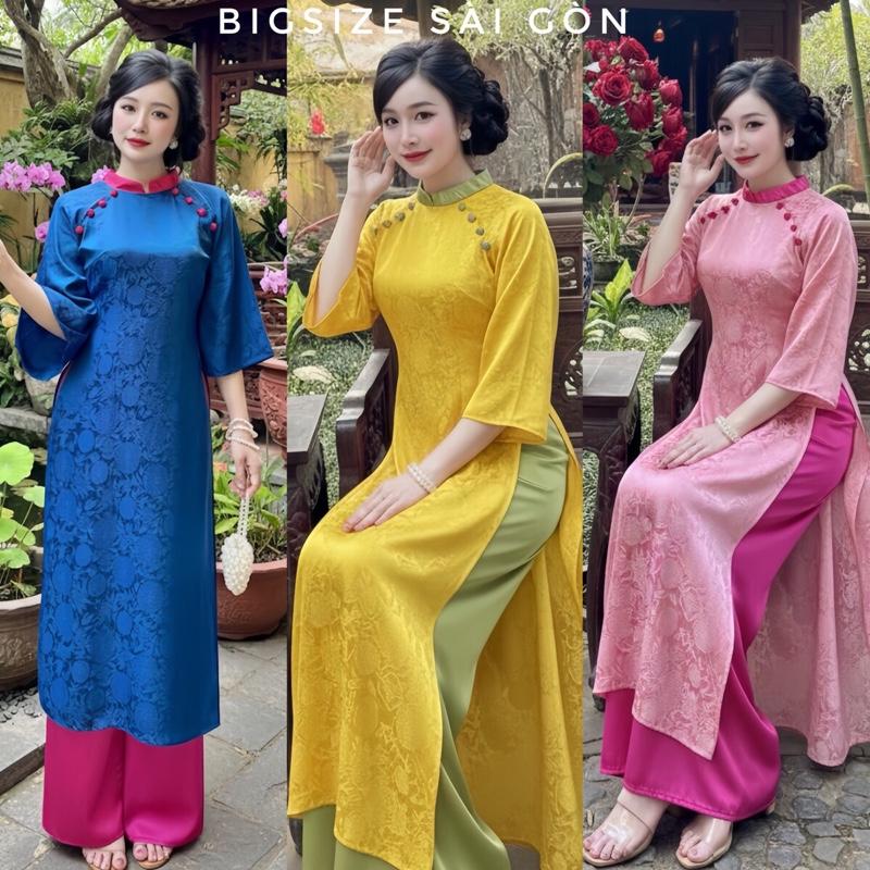 [Tết 2026] Áo Dài Cách Tân Vải Gấm 2Da Cao Cấp Quần Vải Latin Bigsize 40-95Kg Thời Trang Nữ  - A.1628