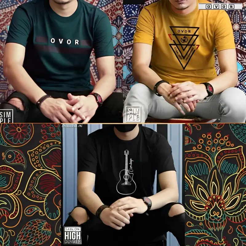 Kaos distro 3pcs Kaos pria dewasa Kaos oblong Lengan pendek Bahan katun 3