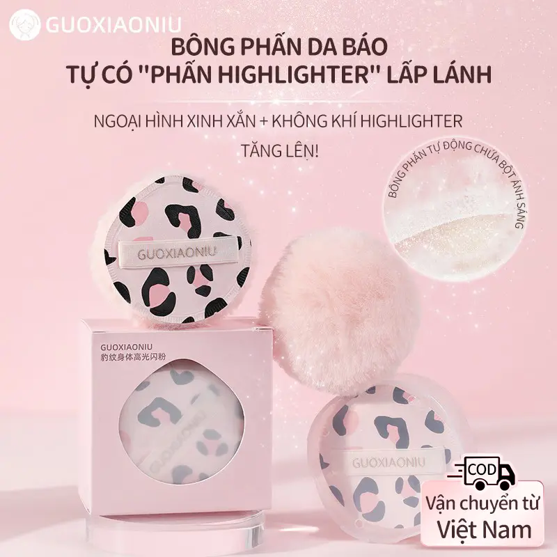 【Giao Hàng Từ Việt Nam】 GUOXIAONIU Bông Phấn Nhung Hoa Văn Báo Phấn Phủ Highlight Cơ Thể Dễ Thương Hạt Phấn Lấp Lánh Cố Định Trang Điểm Tạo Hiệu Ứng Bóng