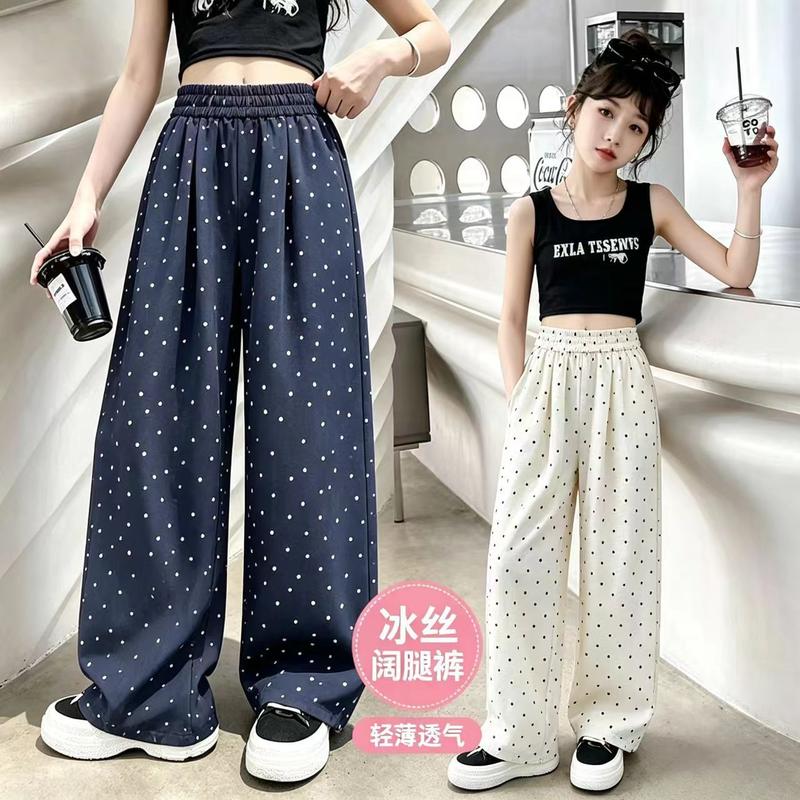 Quần ống rộng chấm bi mùa hè cho bé gái, quần chống muỗi bằng vải lụa băng cho…