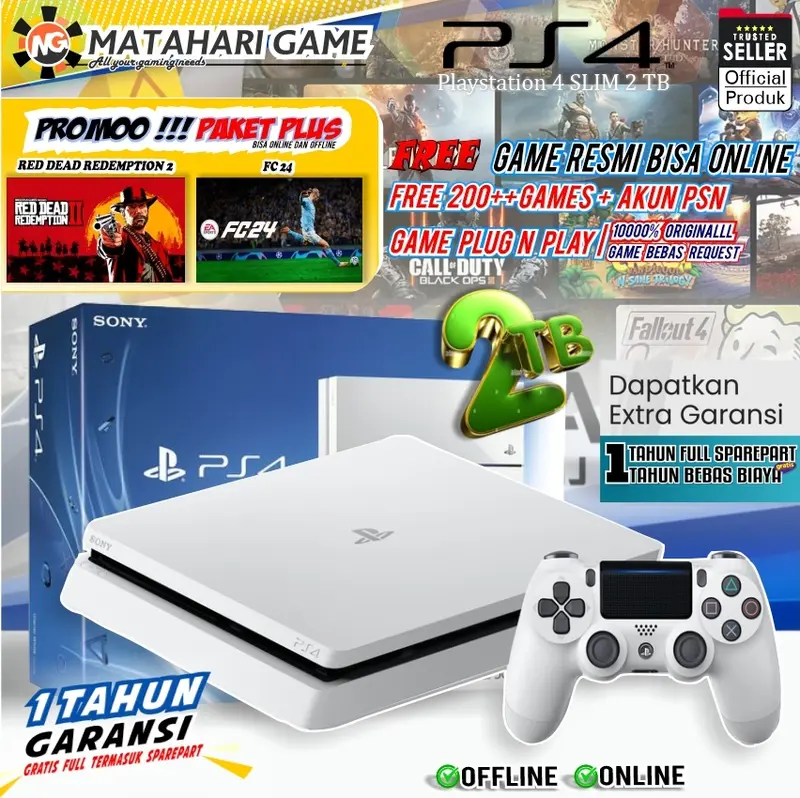 PS4 SLIM WHITE】PlayStation SLIM Original SONY PS4 2TB PUTIH