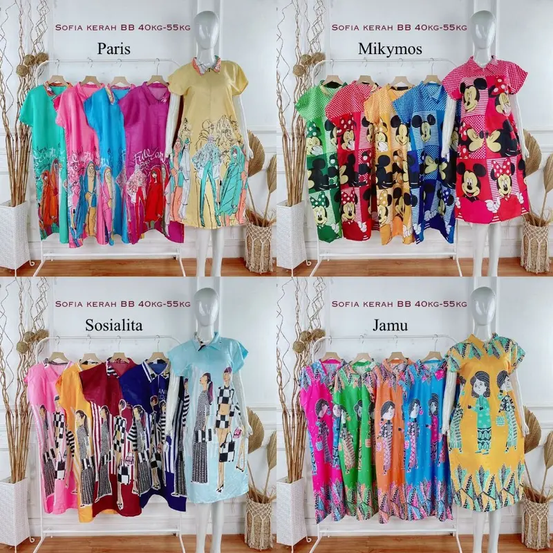Daster Motif Busui Sofia Rayon Berkerah 3pcs Wanita Dress Panjang 1