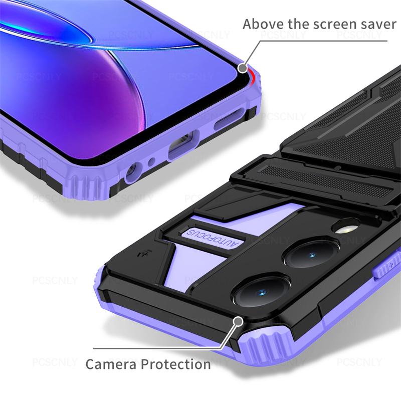 Product Introduction of Card Holder Phone Case For VIVO Y17S Casing Shockproof Armor Stand Hard Back Cover Multifunctional 8