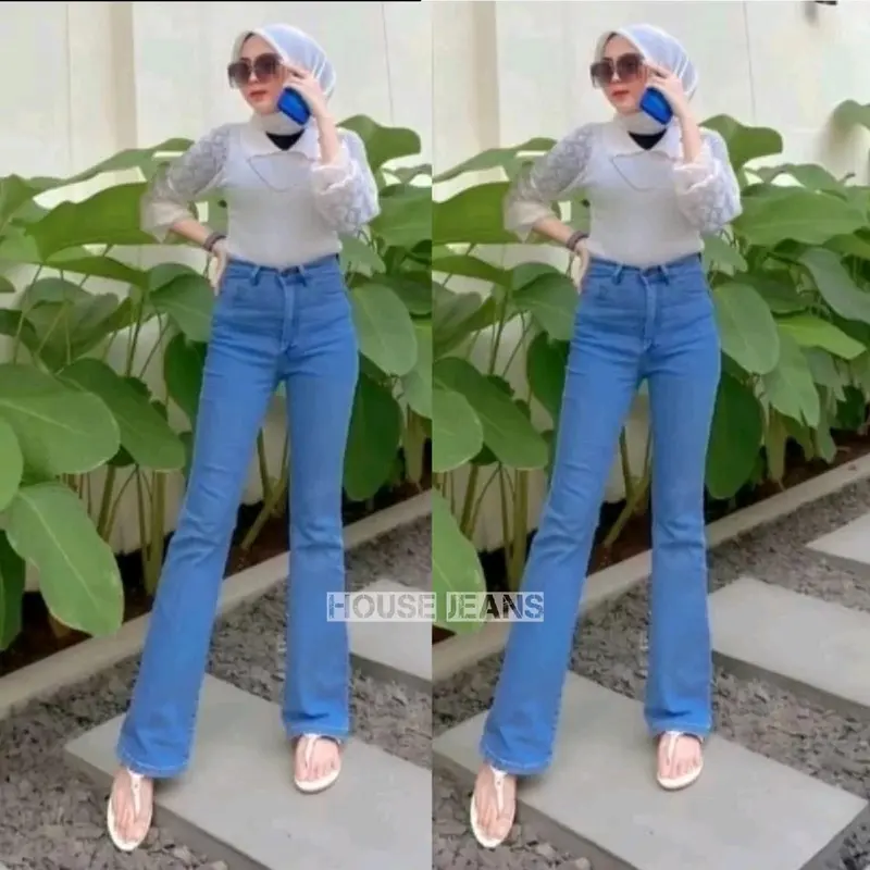 SBL Highwaist Cutbray Jeans Wanita Kekinian Celana Denim Panjang Kerja Hitam Street Style Pas trendy jeans abu kehitaman combinasi hijau Nyaman Biru Muda 1