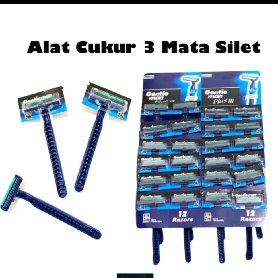 Alat Cukur Kumis Jenggot - Pisau Cukuran 3 Mata silet Biru Pria Wanita
