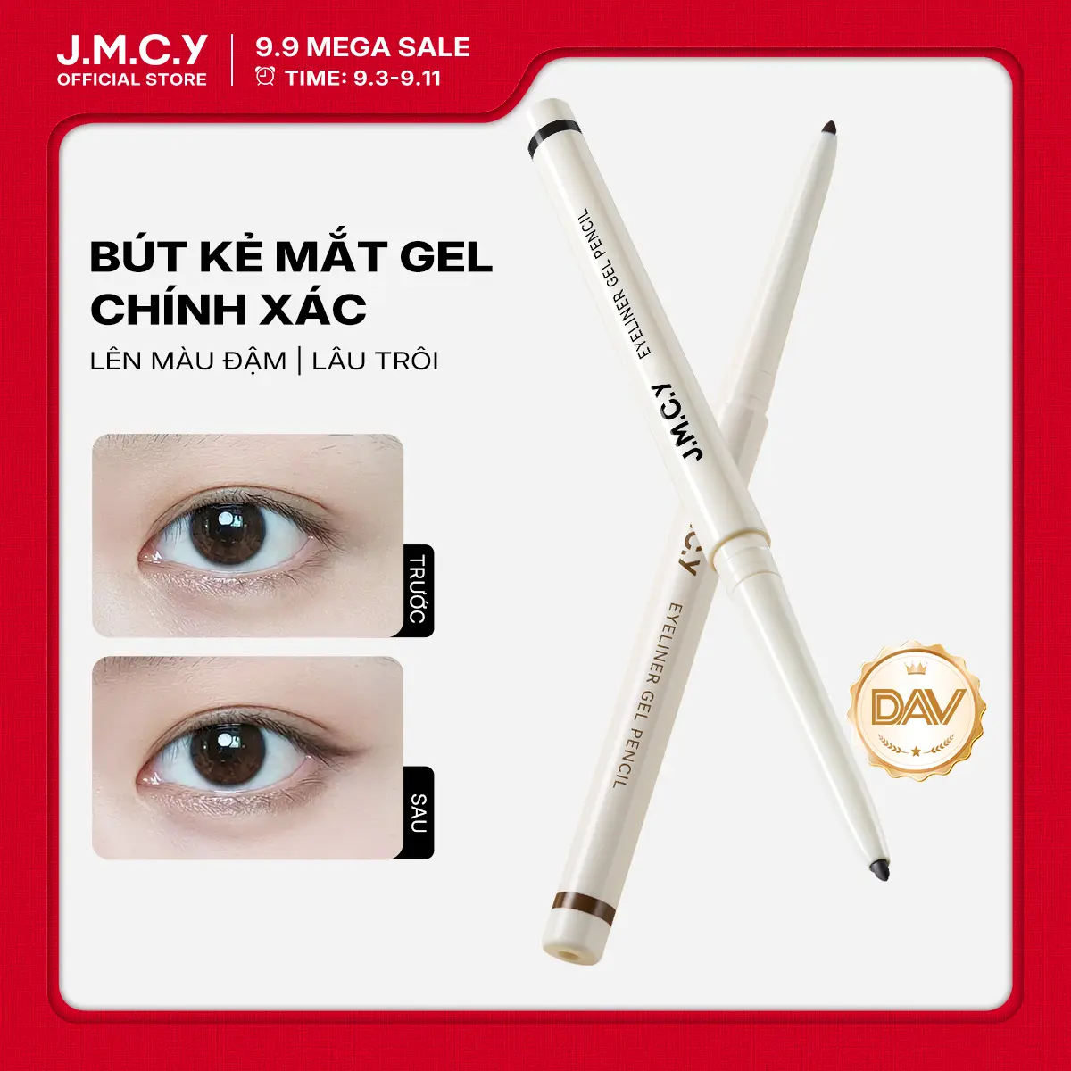 【9.9 MEGA SALE】JMCY- DAV Chứng Nhận Bút Kẻ Mắt Dạng Gel Màu, Không Thấm Nước & Chống Nhòe, Sắc Tố Cao, Ứng Dụng Mịn, Đầu Nét Chính Xác, Lâu Trôi