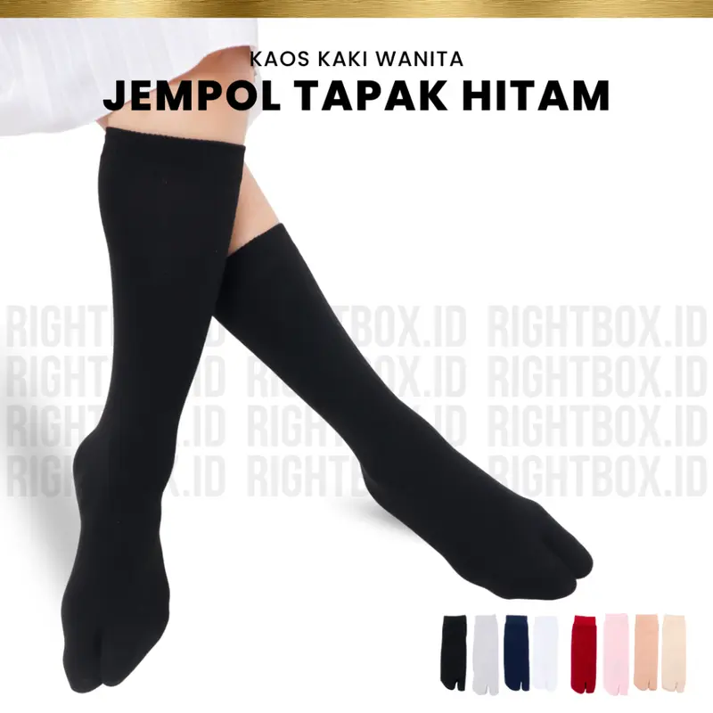 Rightbox  Kaos Kaki Muslimah Jempol Polos Telapak Hitam  Panjang dan Pendek Bahan Cotton Nylon [Bekasi] 1