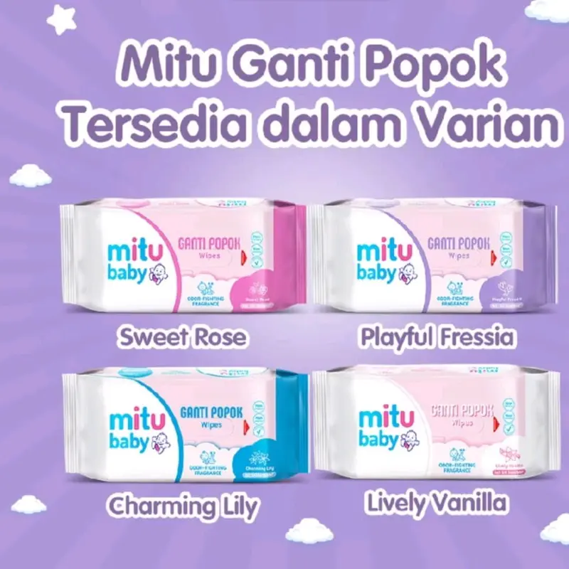 Paket Hemat 6 Pcs Mitu Baby Ganti Popok - Tisu Basah Bayi Varian Sweet Rose, Playful Fressia, Charming Lily Biru Pink 1