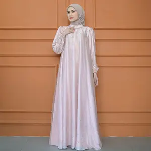 Aisyalina Id Leticia Dress Series Tanpa Hijab Bahan Silk Motif Printing Mix Tile Payet Dress Gamis Wanita