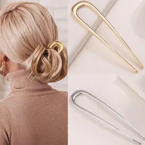 2Pcs French Pins Hair Pins 5.5 Inch Metal U-Shaped Hair Clip Hair Vintage French Twist Hair Pin for Women Girls Hairstyle Gifts