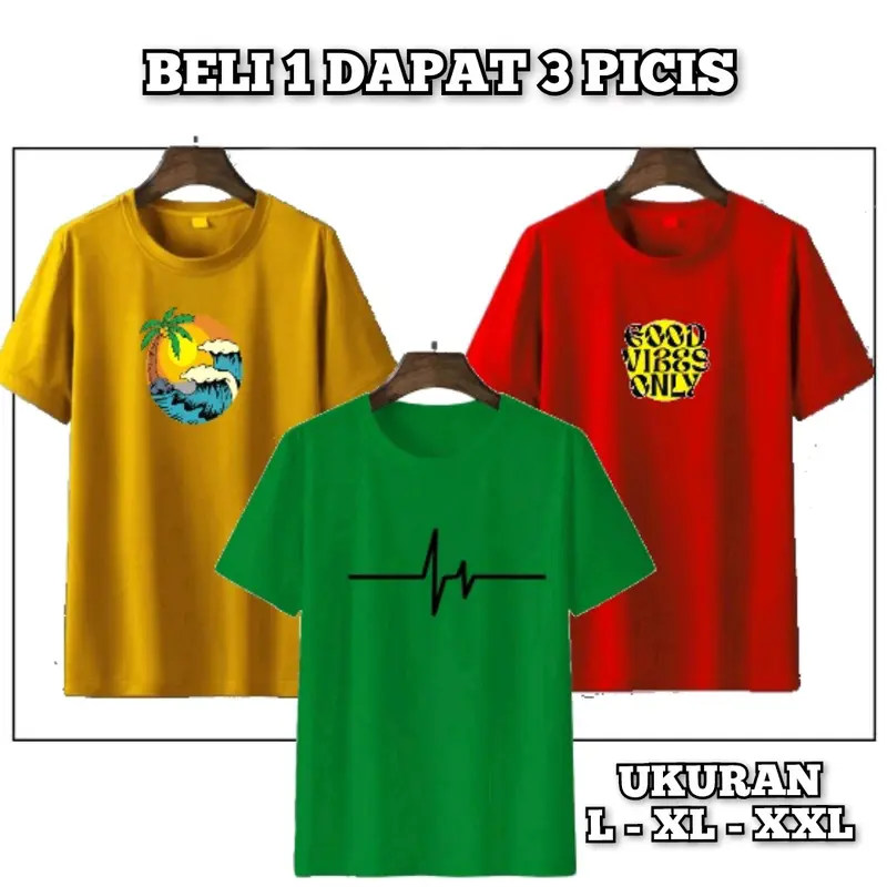 Beli 1 dapat 3 baju kaos motif Distro Pria Sablon Keren Atasan Unisex Cowok Wanita Dewasa Oblong Pendek 0