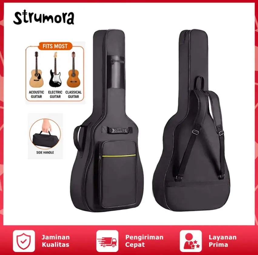 Strumora Tas Gitar Anti Air Ukuran 41 Inci Bahan Oxford Resleting Lengkap Kantong Penyimpanan Untuk Gitar Akustik Full Size