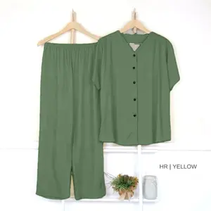 cp setelan v wanita oversize baju tidur wanita jumbo ld120cm-ld140cm busui celana panjang katun full kancing aktif piyama dewasa