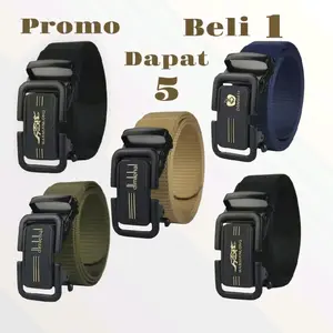 Promo Beli 1 Dapat 5 Pcs  Sabuk Pria Wanita Nylon canvas rell kepala besi alloy motif 5 warna rell 001