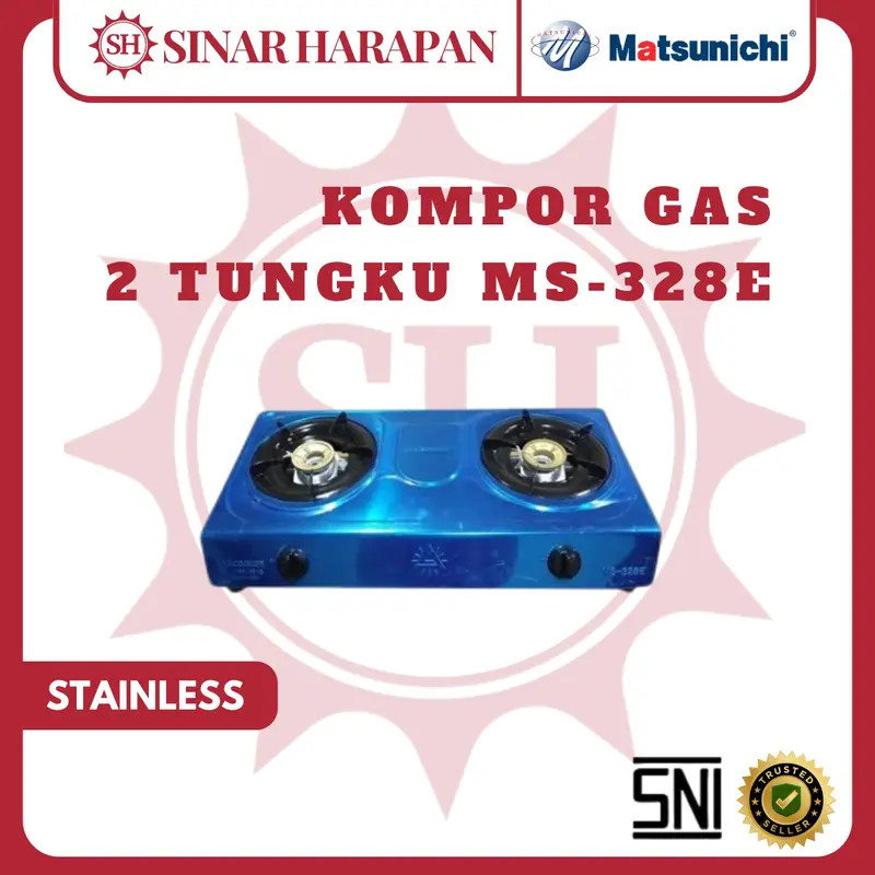 Paket Kompor Stainless 2 Tungku Matsunichi MS-328E & Selang Gas Regulator 1