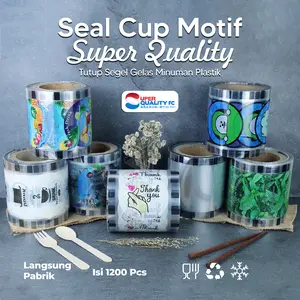 Seal Cup Plastik Lid Cup Sealer Cup / Lid Seal Plastik Motif isi +/_1200pcs Tebal Kuat