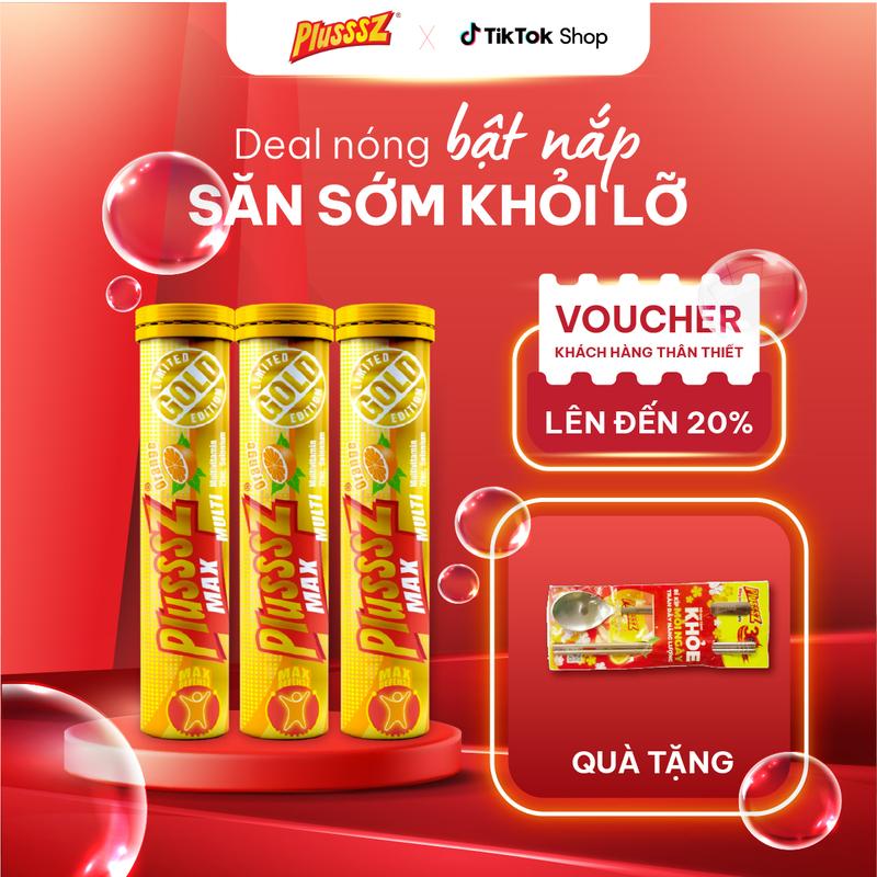 COMBO 3 TUÝP Viên sủi vitamin tổng hợp Plusssz Max Multivitamin không đường hương vị cam hỗ trợ tăng cường sức đề kháng tăng cường sức khỏe