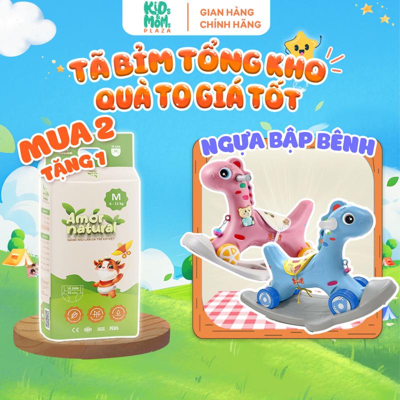 (2A) [TẶNG NGỰA BẬP BÊNH] COMBO 2 BỊCH tã/bỉm quần/dán Amor Natural mỏng mát, ngừa hăm bí, size NB tới 4XL